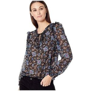 Rebecca Taylor Silk Solstice Floral Top Long Sleeve Navy Size 4